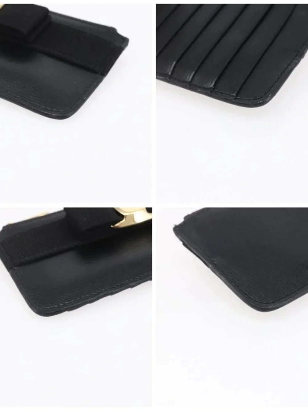 Salvatore Ferragamo Vala Card Case Leather Black Gold Auth BA8463